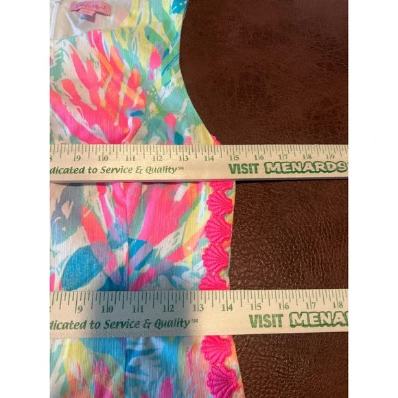 Lilly Pulitzer Shift Dress 0 Pink Blue Abstract Floral Shell Trim Sleeveless - Picture 4 of 6